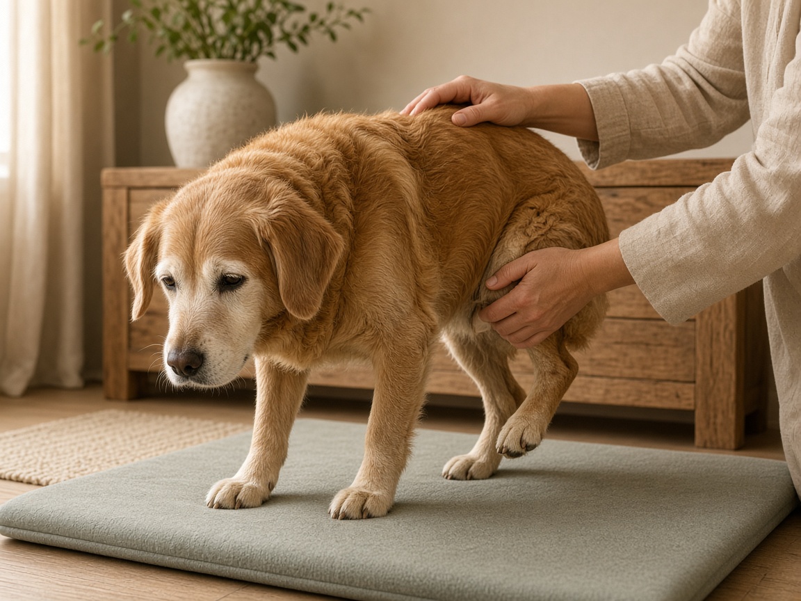Hundephysiotherapie in Michelstadt: älterer Hund bei einer Gleichgewichtsübung